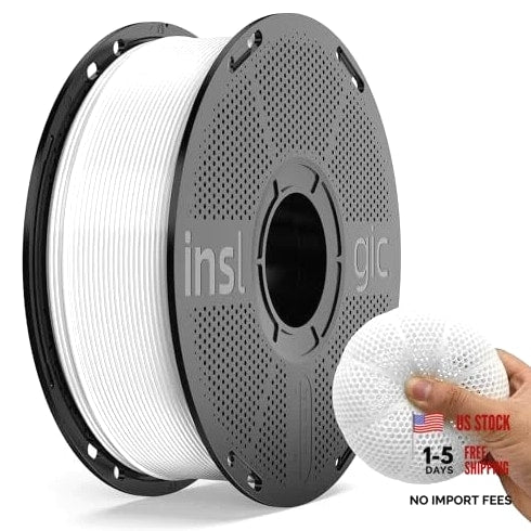 Inslogic TPU Filament 1.75mm Flexible Roll, TPU 95A Soft 3D - 1kg White
