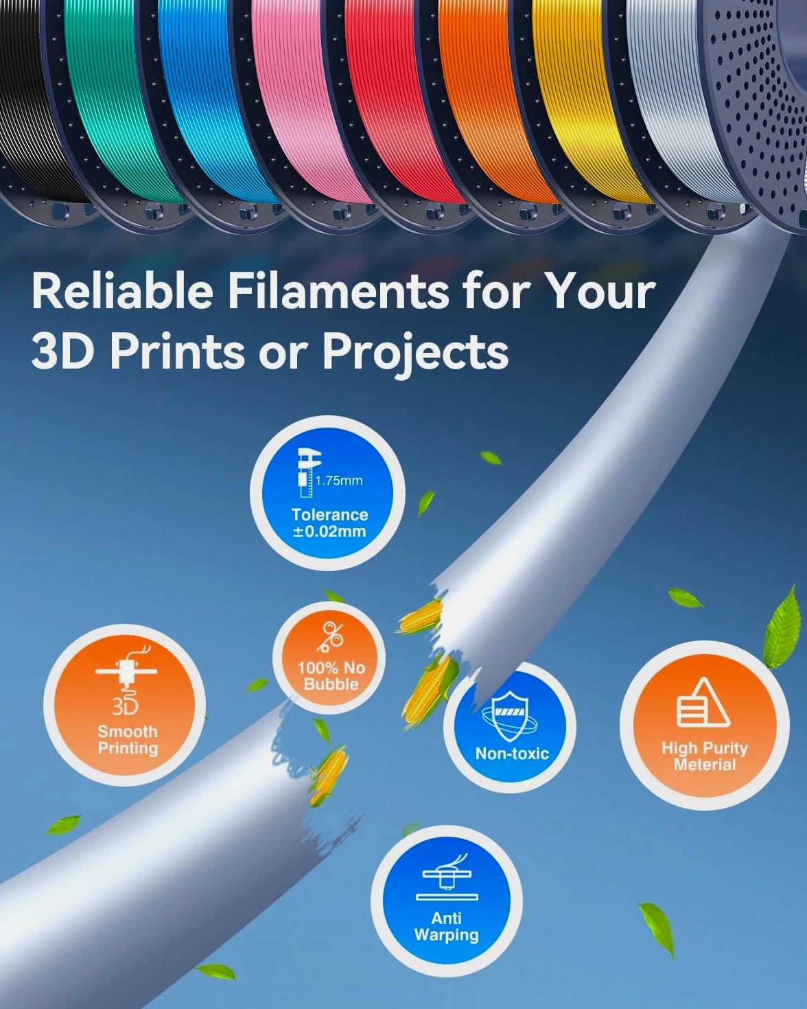 Silk PLA Filament Bundle 1.75mm, Multicolor Silk 3D Printer Filament Bundle, Ind