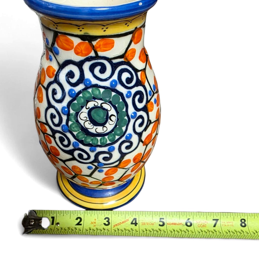 VTG Art Deco Hand Painted Ceramic Vase Czechoslovakia Pottery And Glass Decor
