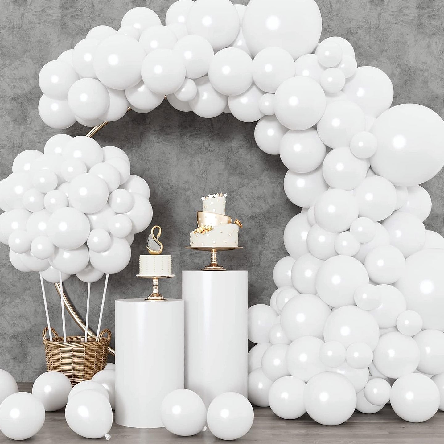 Rubfac White Latex Balloons 129pc Garland Arch Kit