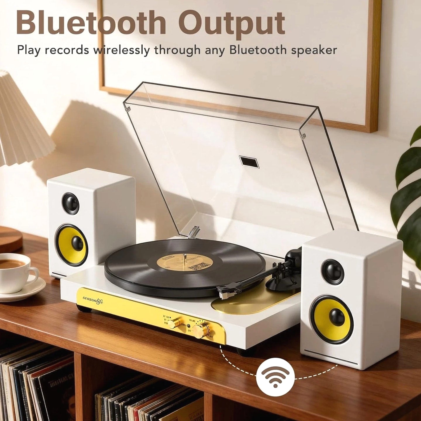 Seasonlife® Record Player Turntable Wireless in & Output, High Fidelity Vinyl Pl
