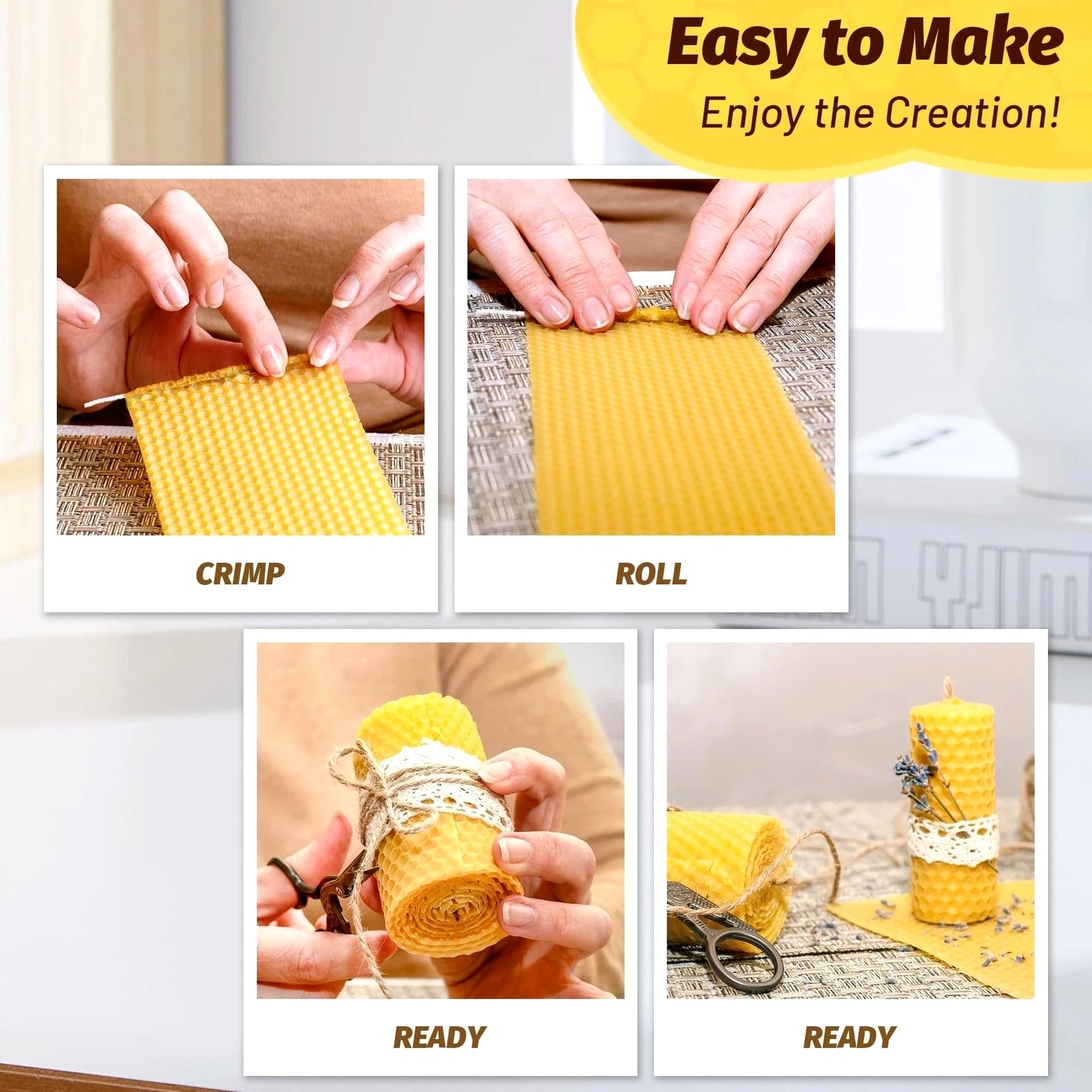HASSLICKIT Natural Beeswax Candle Making Kit for Beginners - 12 Beeswax Sheets