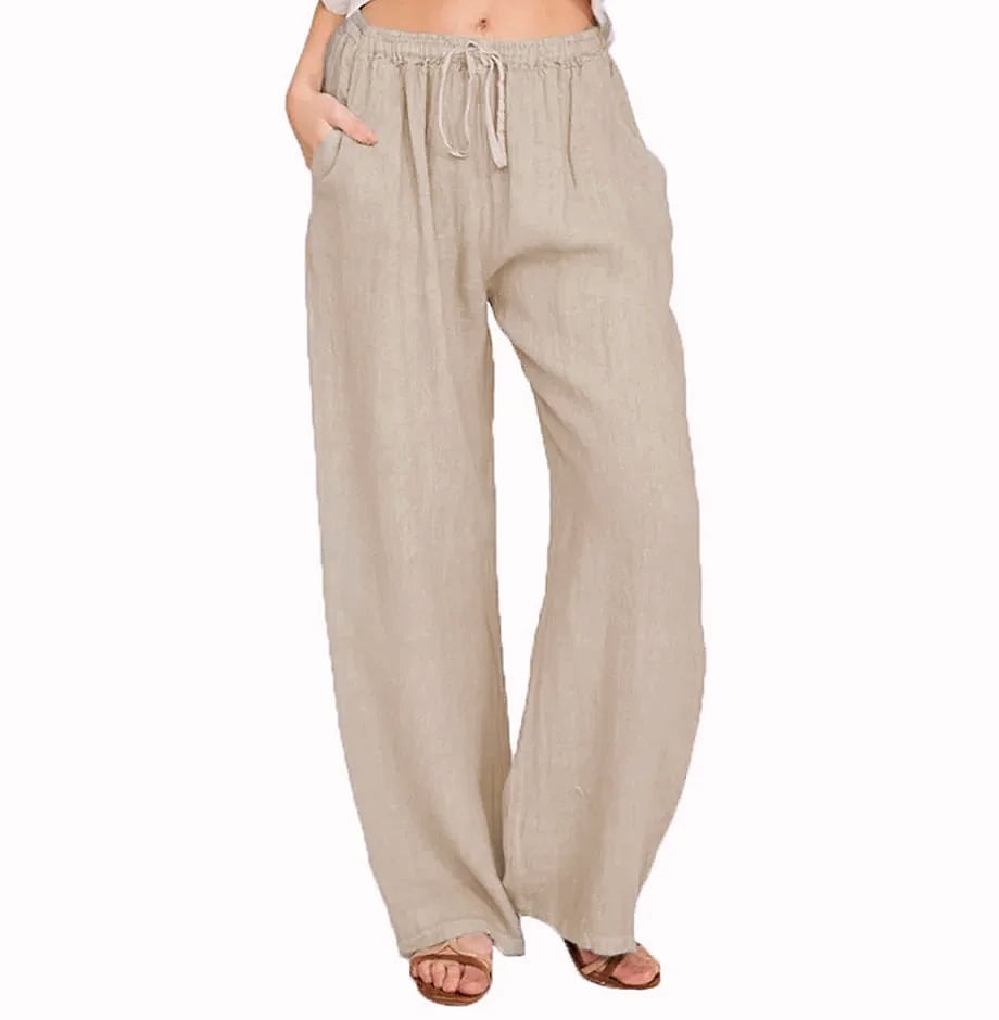 Women's Cotton Linen Elastic Waist Casual Pants