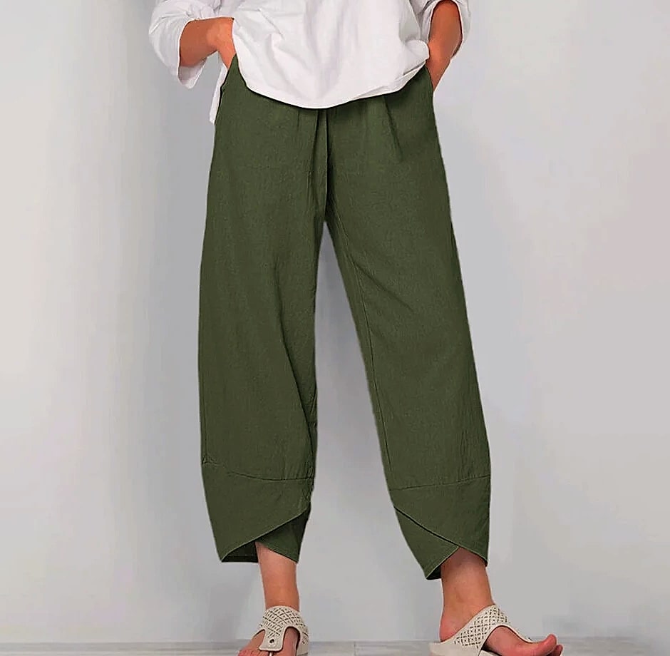 Women Cotton Linen Harem Pants Vintage Printed Wide Leg Trousers Casual Solid Pockets Harajuku High Waist Baggy Pants Joggers