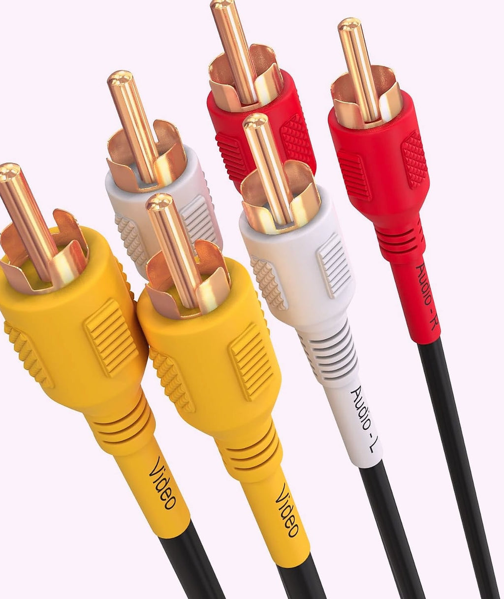 Cmple - 3 RCA Cable 50 Feet Composite Three RCA Male to Male Audio Video Cables A/V Gold Plated Triple Plug to Plug Cord for VHS/DVD Players, TVs