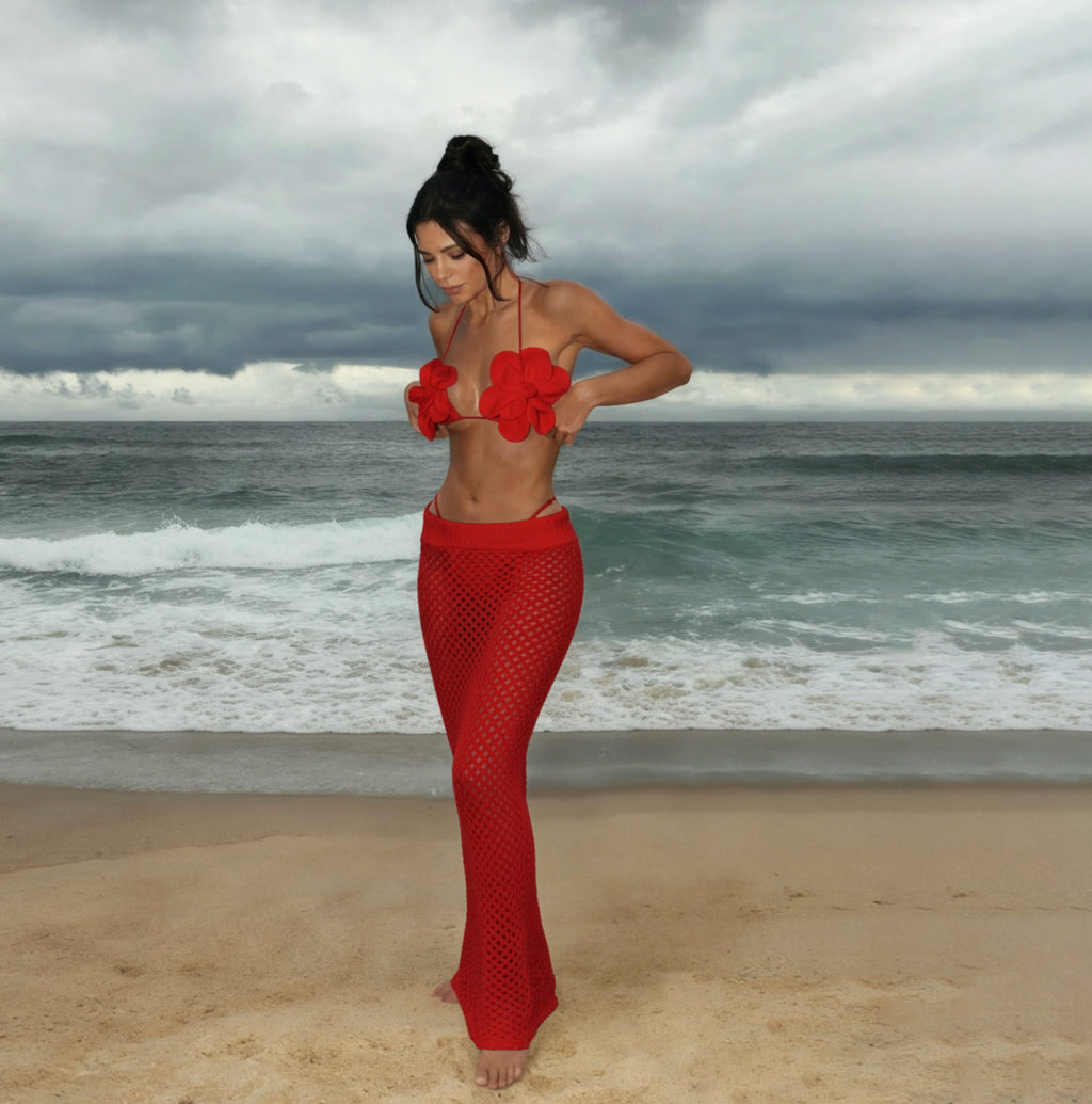 Ashgaily Bandage Bikini Swimsuit with A-Line Skirt 3-Piece