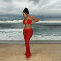 Ashgaily Bandage Bikini Swimsuit with A-Line Skirt 3-Piece