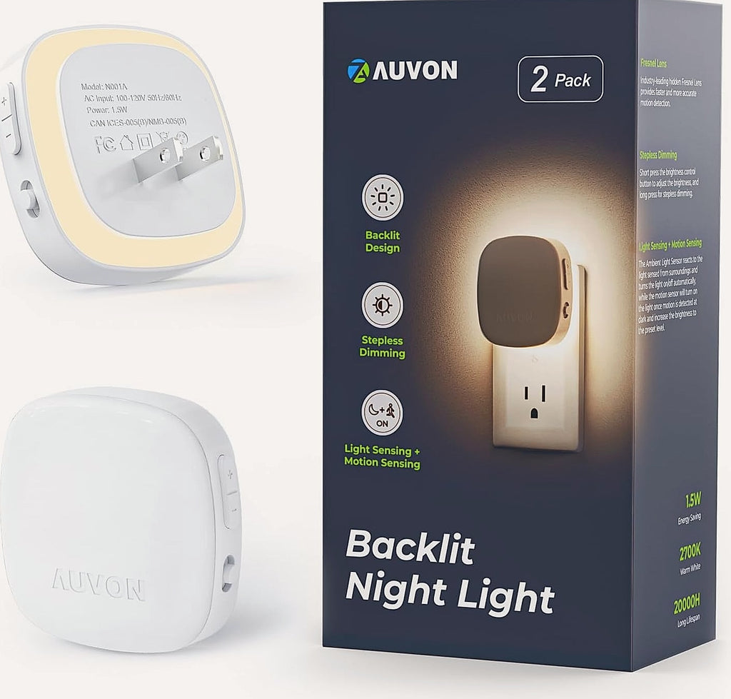 AUVON LED Backlit Night Light with Motion Sensor, 2 Pack