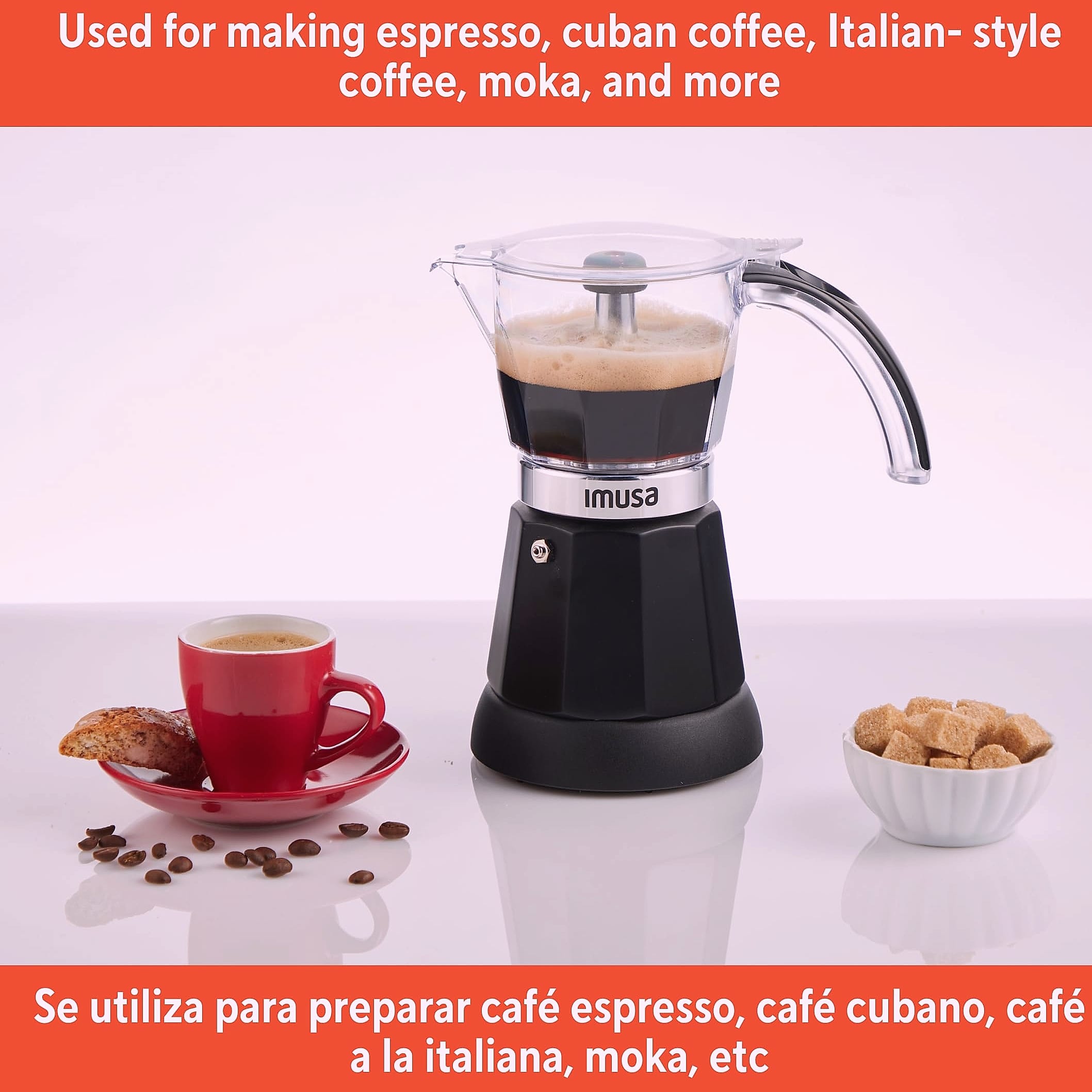 Imusa Electric Espresso Maker, 6 or 3 Cup Moka Coffee Machine