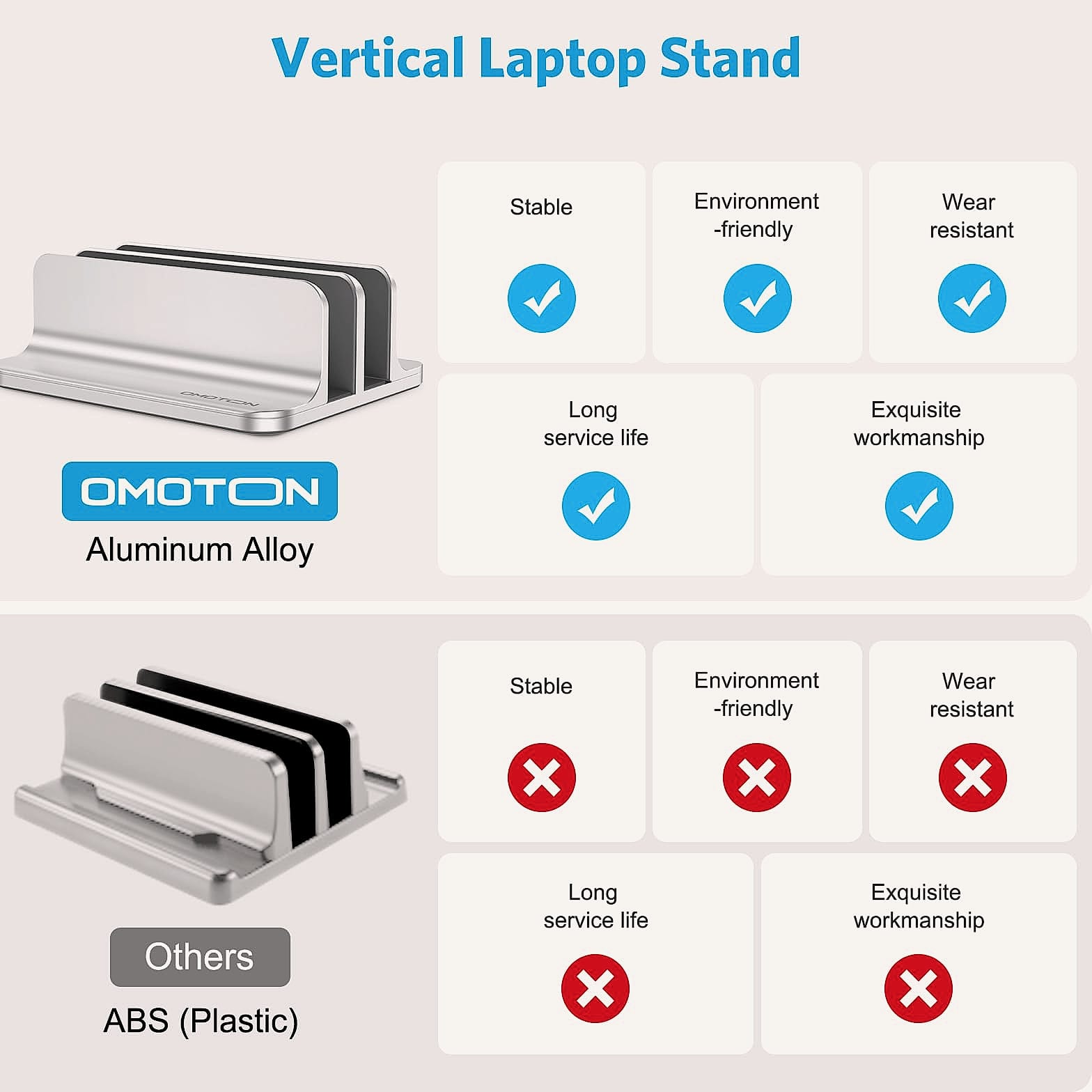 OMOTON Vertical Laptop Stand Double Dock Aluminum Silver