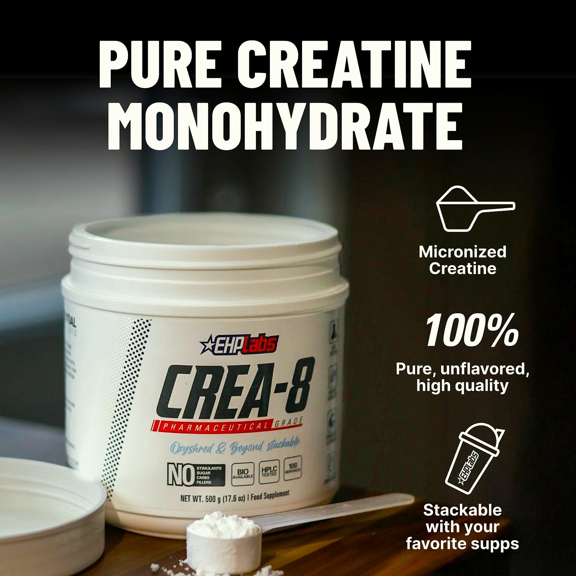 EHP Labs CREA-8 Micronized Creatine Monohydrate Powder 500g