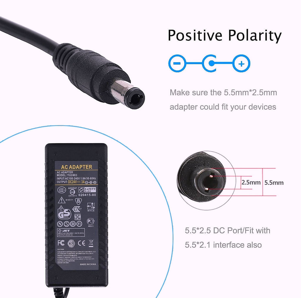 COOLM 24V 3A Power Supply AC to DC LED Strip Adapter
