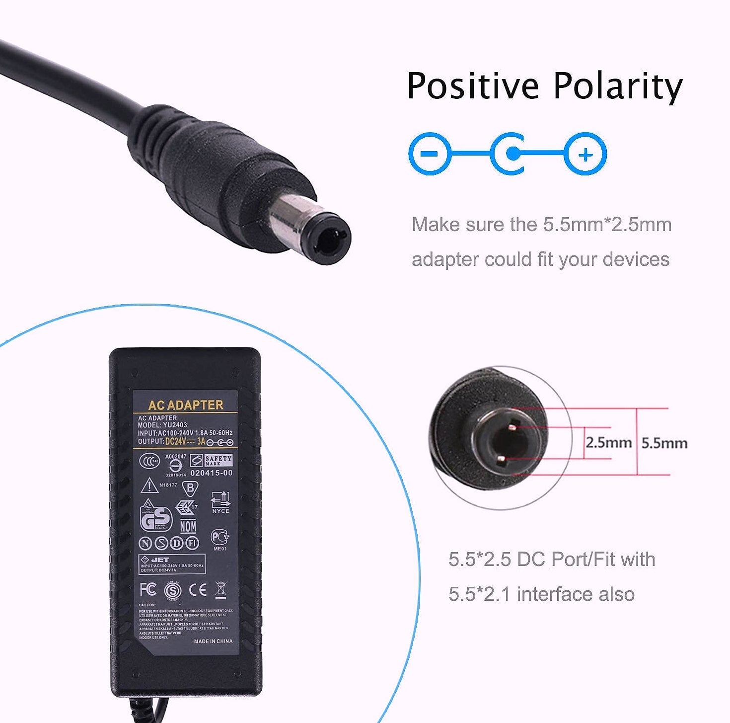 COOLM 24V 3A Power Supply AC to DC LED Strip Adapter