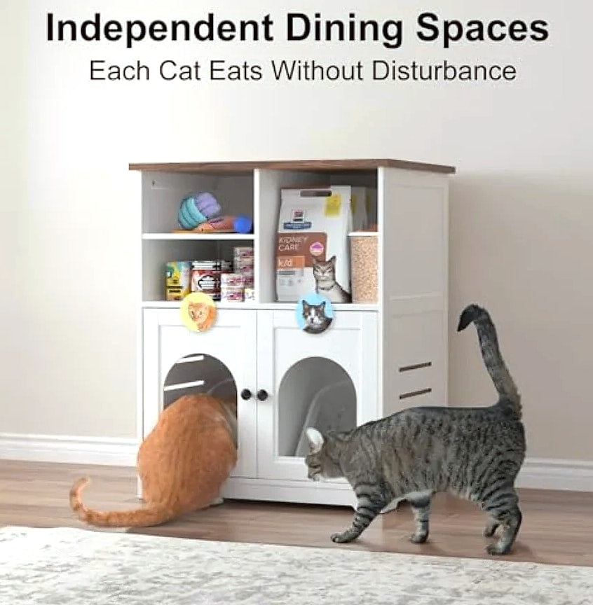 Cat Feeding Station Cabinet with Microchip Pet Feeder Access