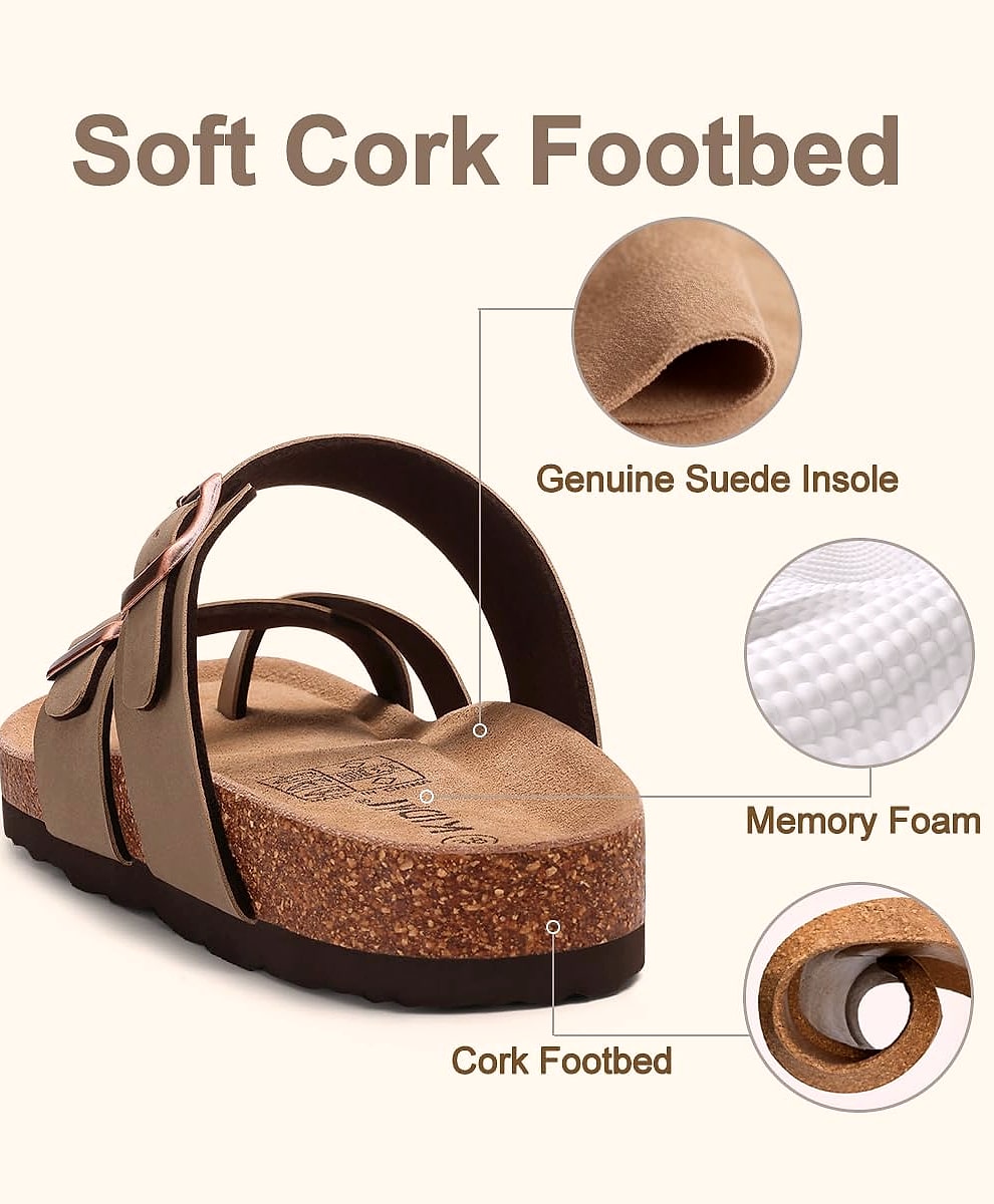 KIDMI Women's Cork Footbed Sandals with Adjustable Buckle