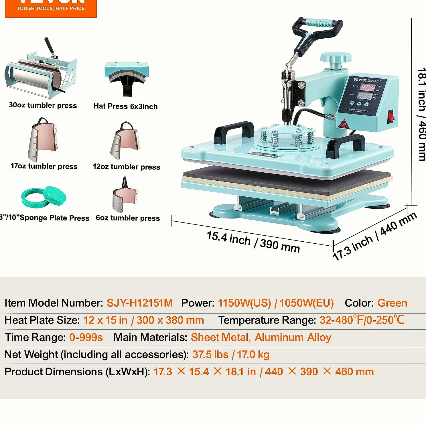SucceBuy 12 x 15 inch Heat Press Machine with 8 Attachments for Heat Transfer