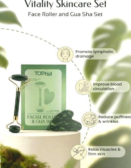 Face Roller & Gua Sha Facial Tools, Jade Roller Face Massager for Self Care
