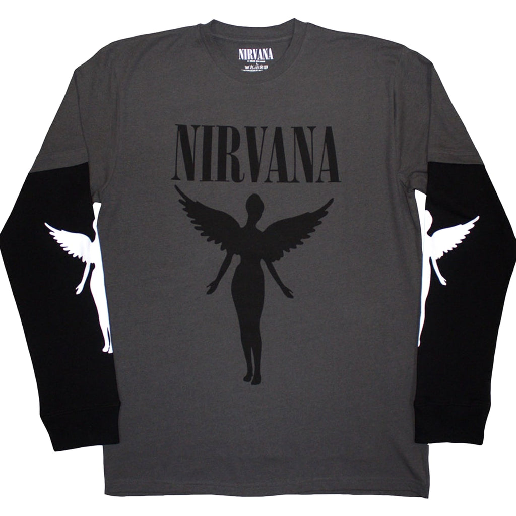 Nirvana Seahorse and Logo Mono Premium Carbon Official T-Shirt Mens