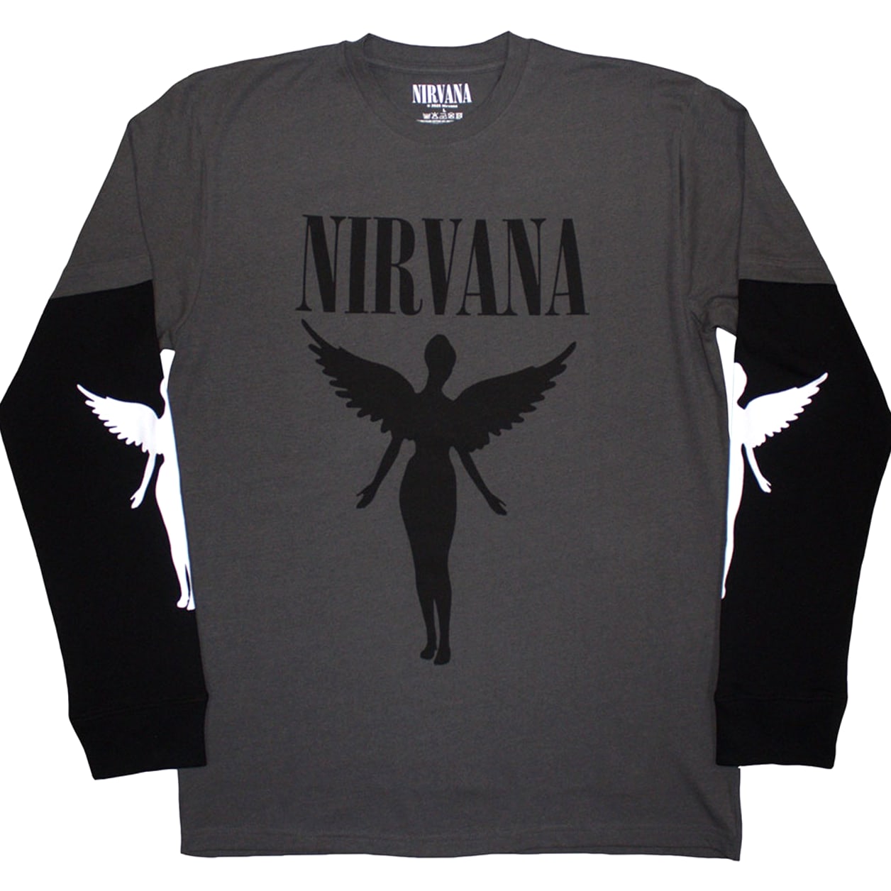 Nirvana Seahorse and Logo Mono Premium Carbon Official T-Shirt Mens