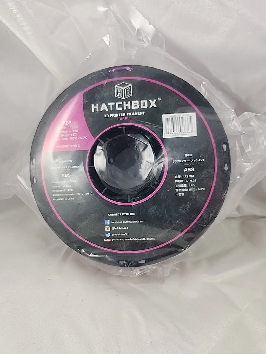 HATCHBOX ABS 1.75mm 3D Printer Filament Purple, 1kg Spool