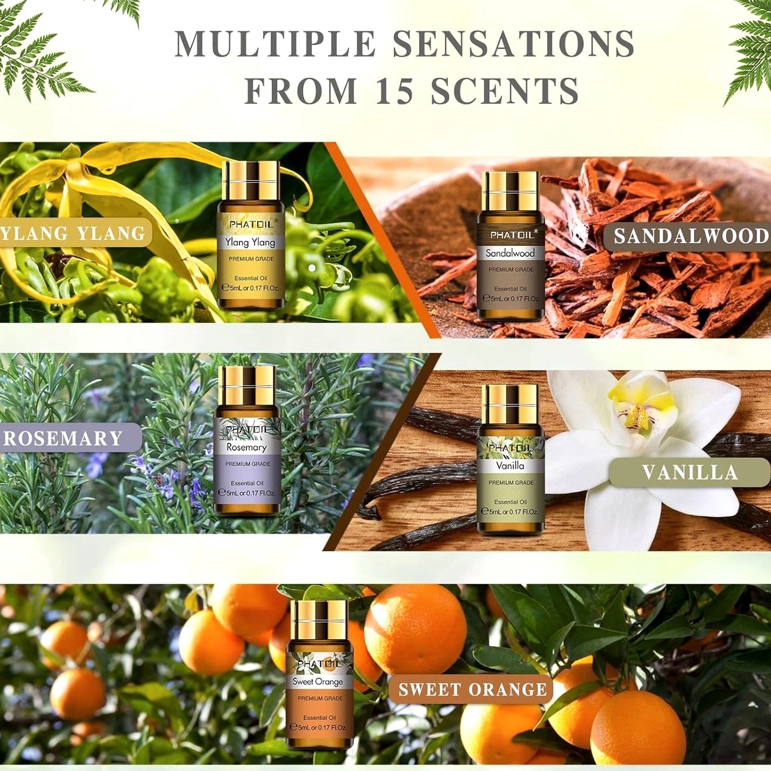 Pure Essential Oils Set 15x 5ml - for Diffusers, Home Care, Candle Making