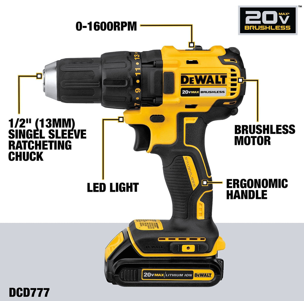 DeWalt DCD777D1 20V Brushless Drill Driver with Battery