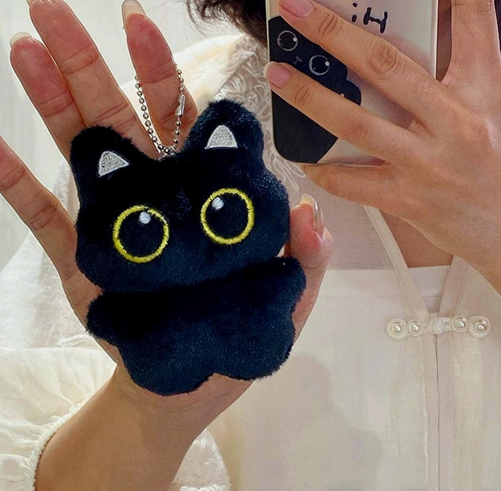 HUIJUFU Black Cat Plush Keychain Purse Charm for Bags