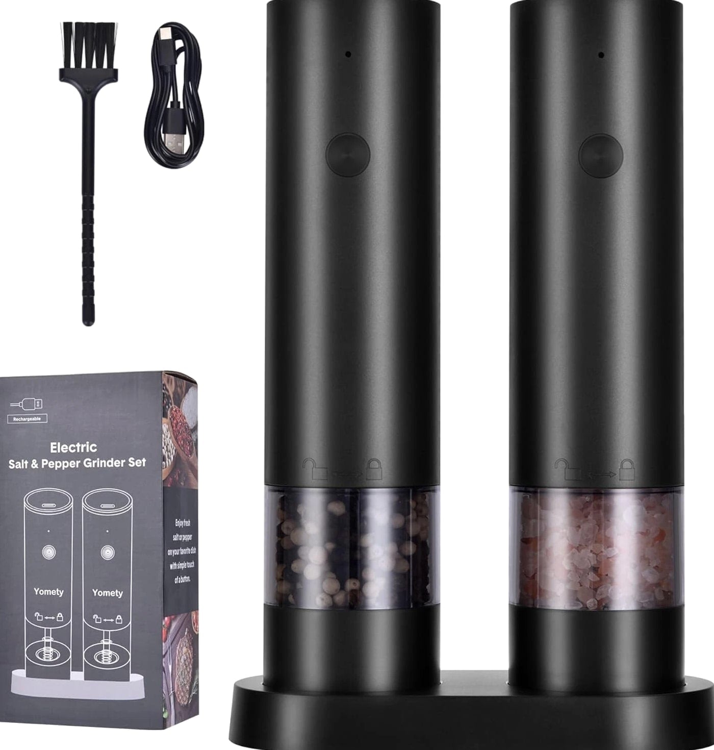 Electric Salt and Pepper Grinder Set-Rechargeable Salt and Pepper Mill Set All i