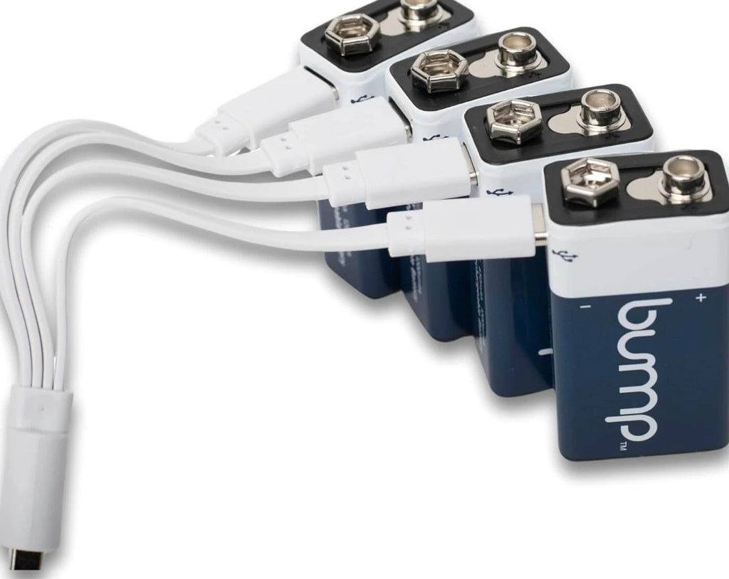 4 Pack 9 Volt Lithium Ion Rechargeable Batteries 650mAh USB-C Type Cable Bump