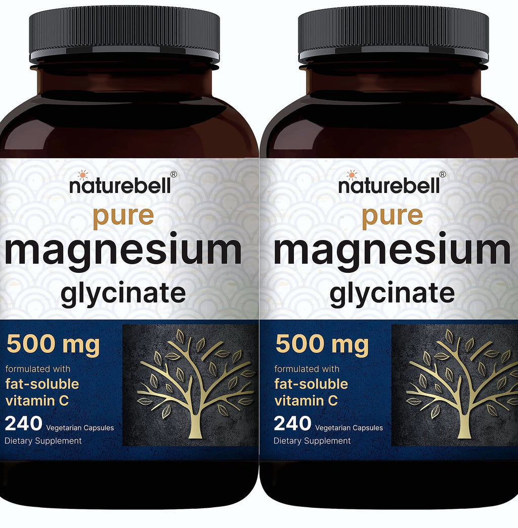 NatureBell Magnesium Glycinate 500mg, 240 Veggie Capsules