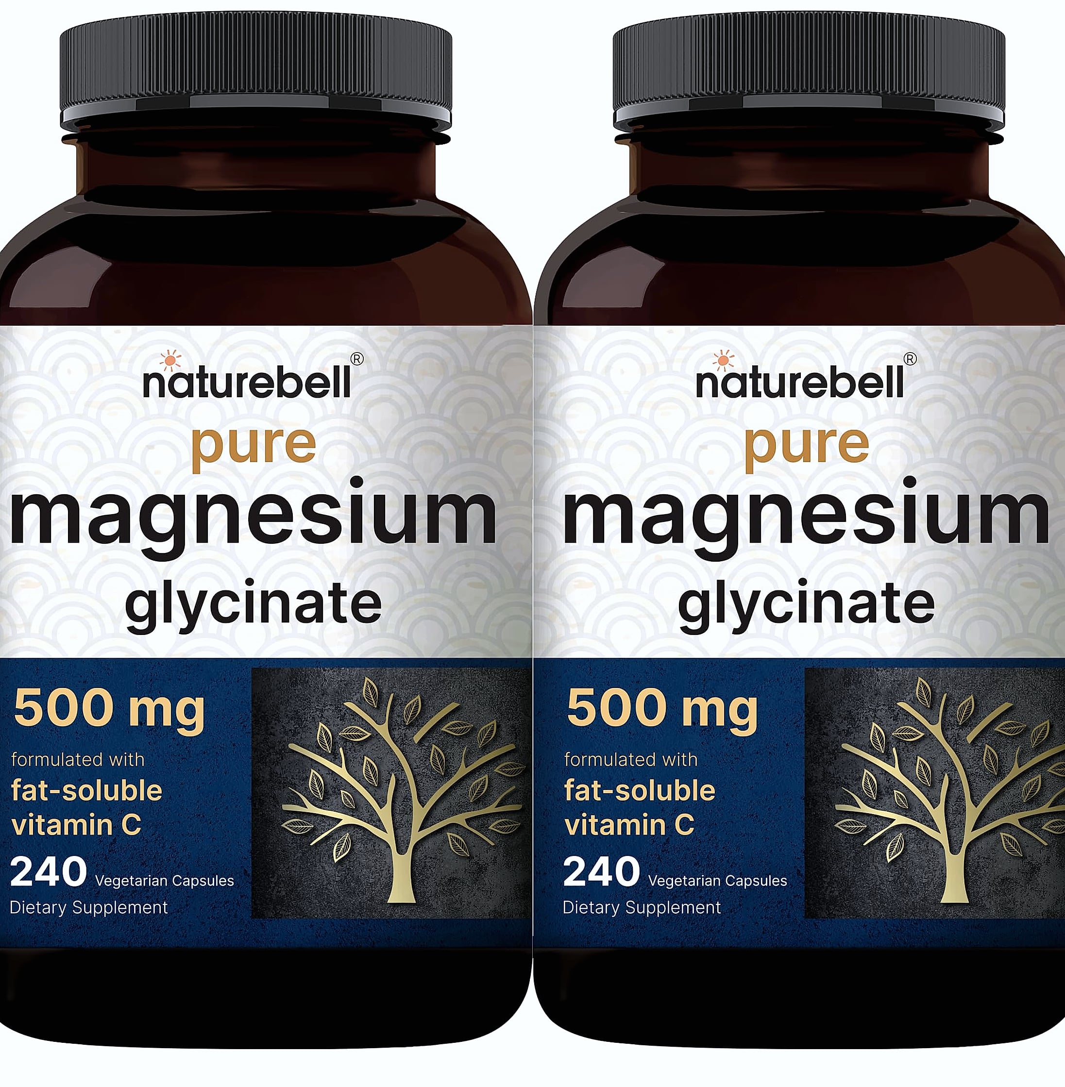 NatureBell Magnesium Glycinate 500mg, 240 Veggie Capsules