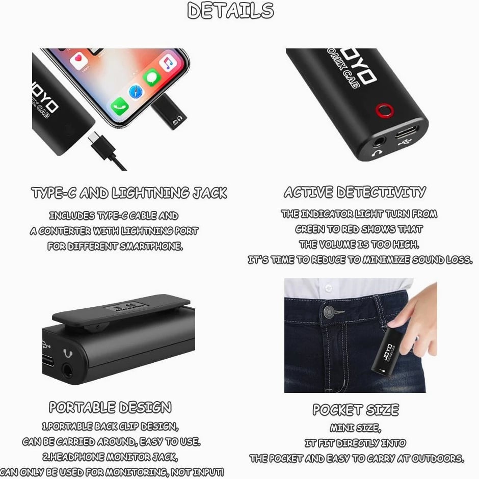 JOYO Guitar Audio Interface Pocket Recording Sound Portable for Live Streaming