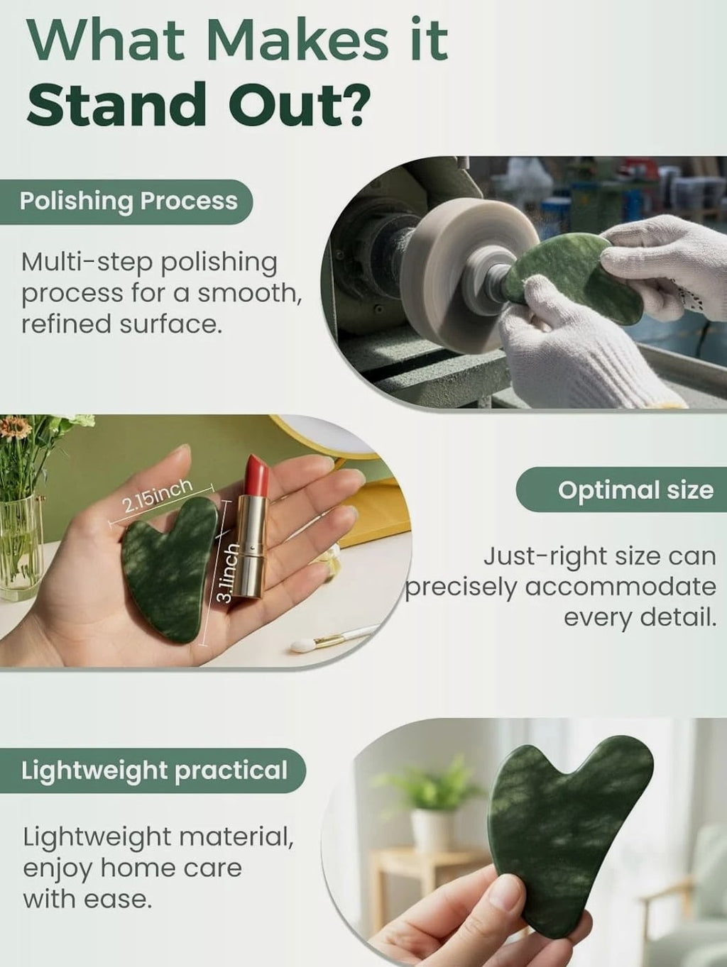 Natural Jade Stone Gua Sha Tool for Face Massage, Therapy and Acupuncture Trigger