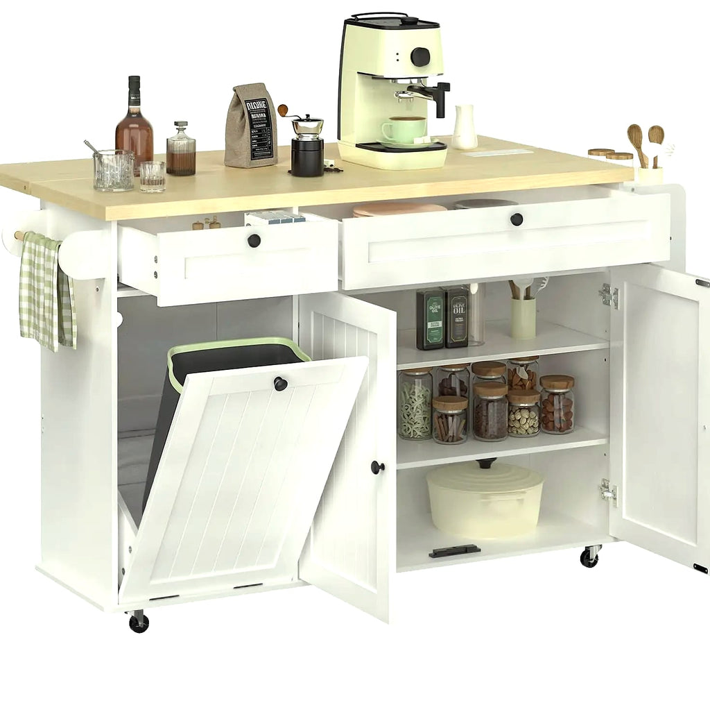 ONBRILL 60 inch Mobile Kitchen Island Rolling Trolley with Power Outlet