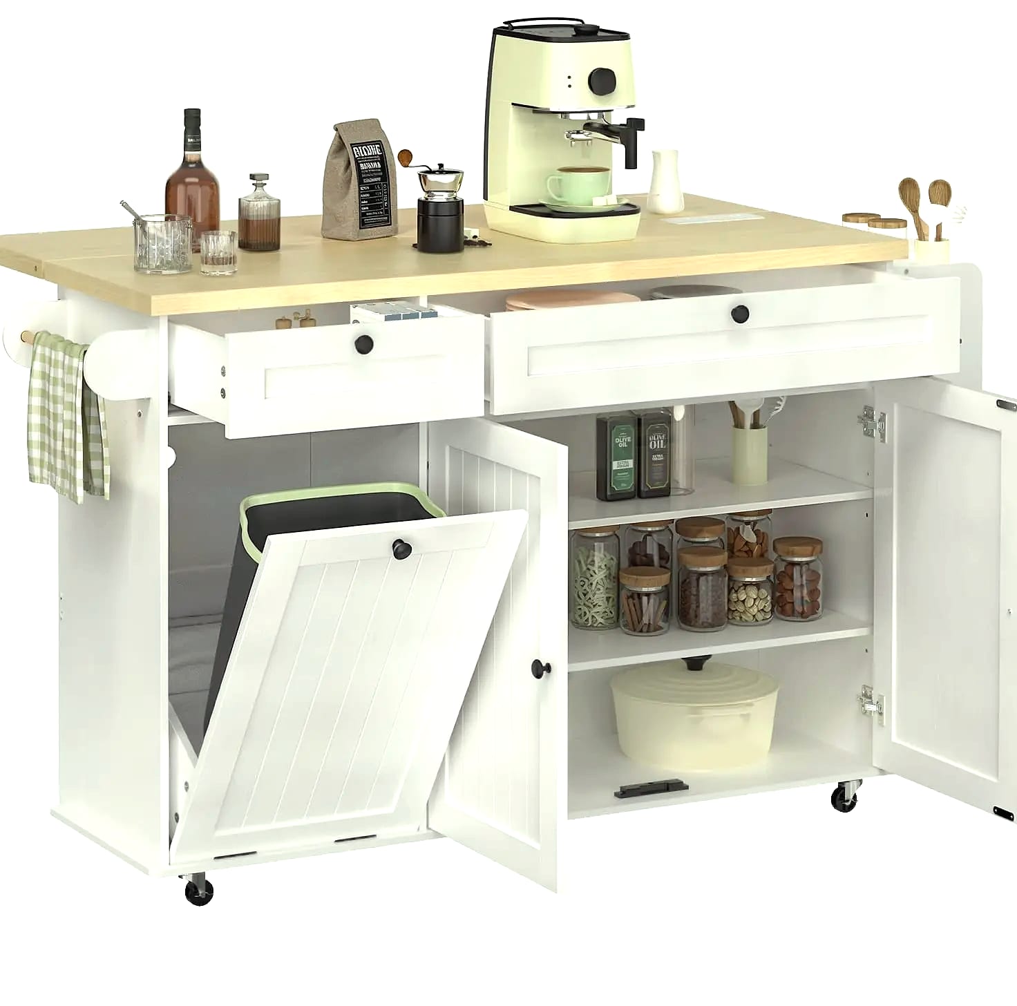 ONBRILL 60 inch Mobile Kitchen Island Rolling Trolley with Power Outlet