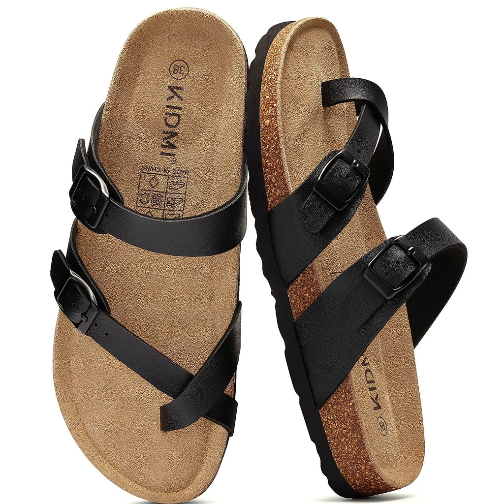 KIDMI Women's Cork Footbed Sandals with Adjustable Buckle