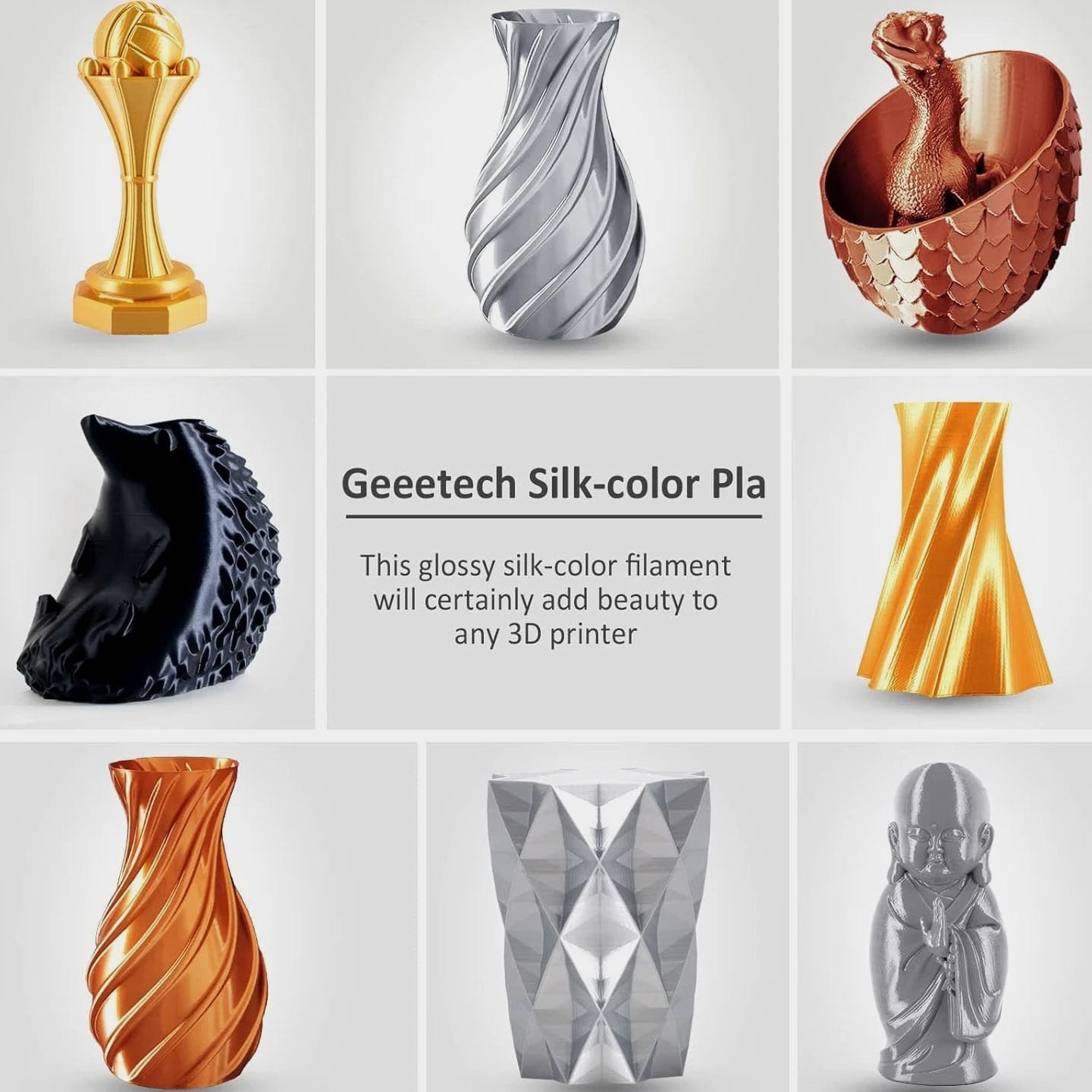 Silk PLA Filament 1.75mm for 3D Printer, Shiny Metal-Like 3D Filament 1Kg