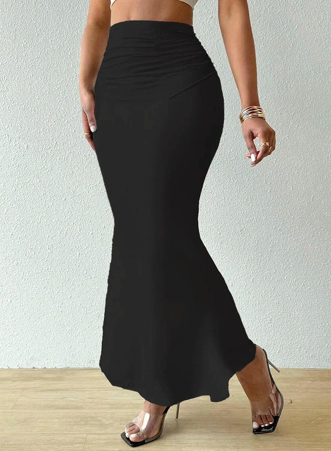 DOHTIH Women's Solid Fishtail Skirt High Waist
