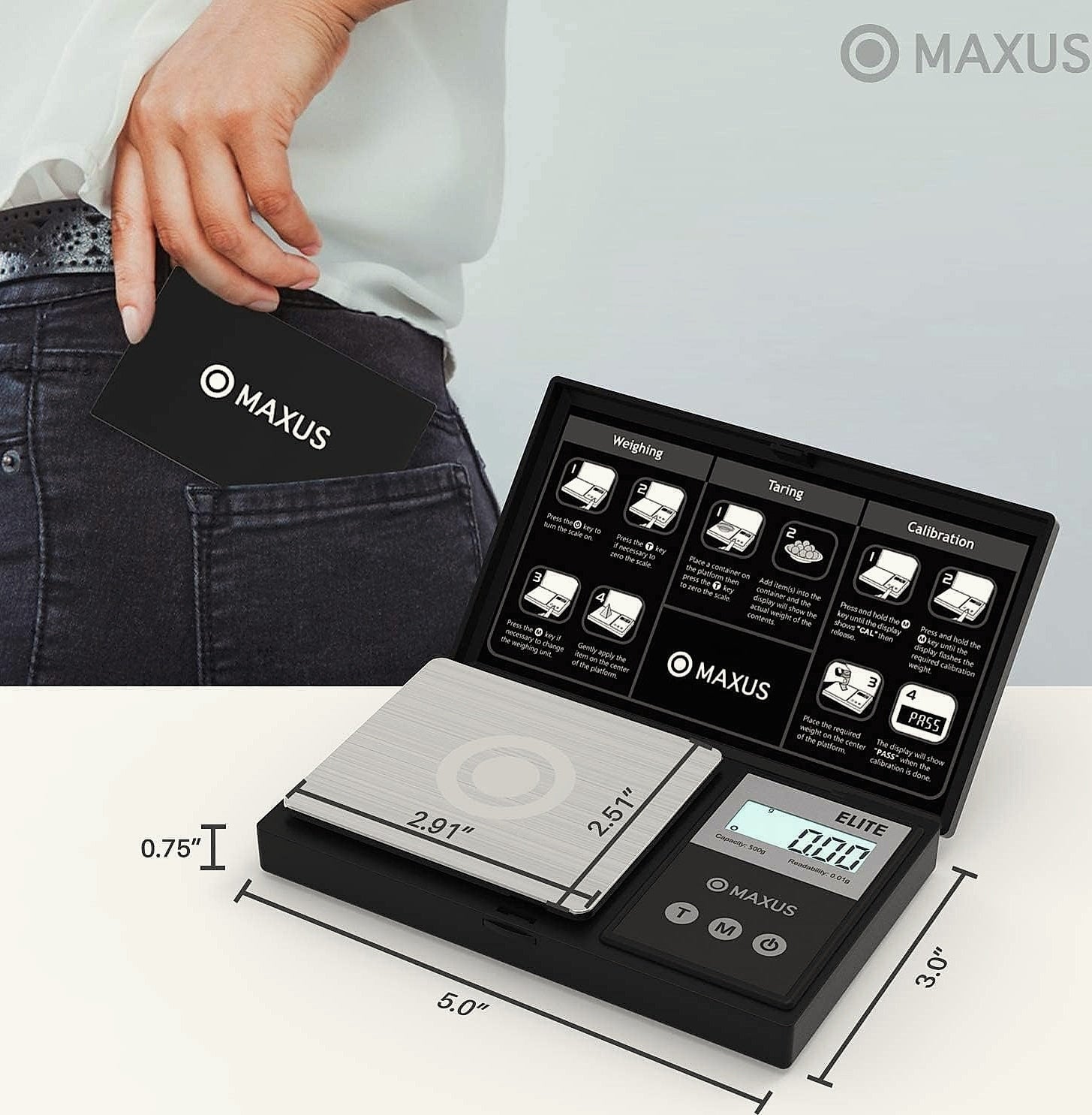 MAXUS Digital Pocket Gram Scale 500g x 0.01g Precision
