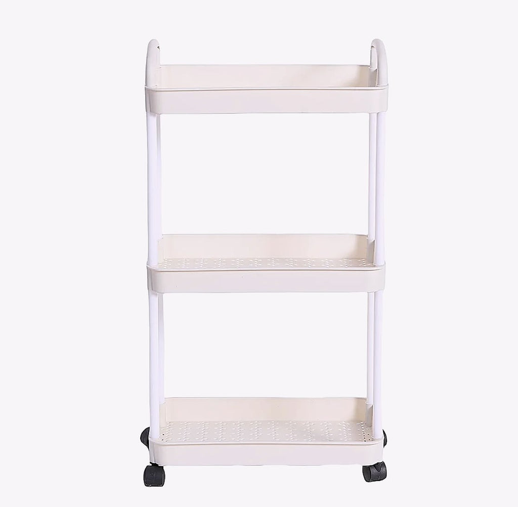 Rolling utility cart with lockable wheels and storage baskets