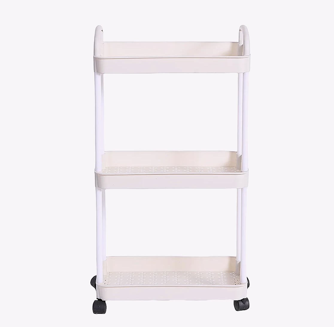 Rolling utility cart with lockable wheels and storage baskets