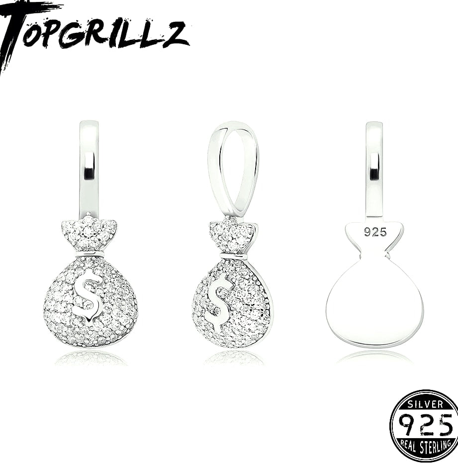 TOPGRILLZ 925 Sterling Silver Money Bag Pendant Box Chain