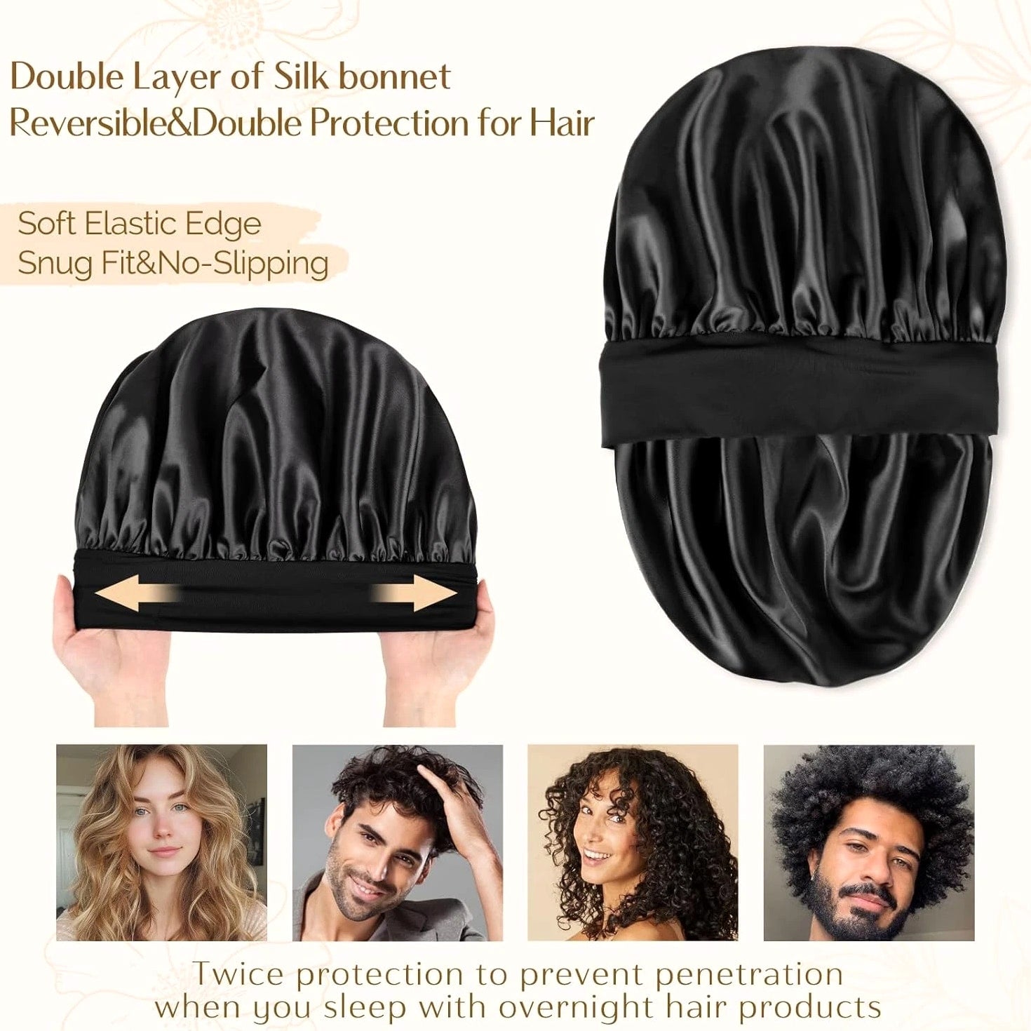 Silk Bonnet for Men & Women Hair Bonnet for Sleeping - Double Layer Satin Bonnet