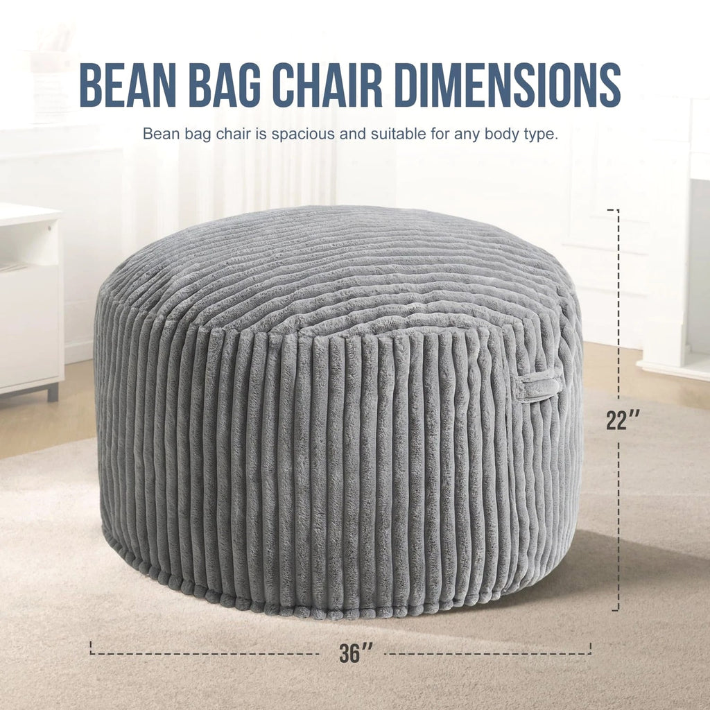 3ft Bean Bag Chairs for Adults, Large Beanbag Chair w/ Stripe Plush Cover Bi...
