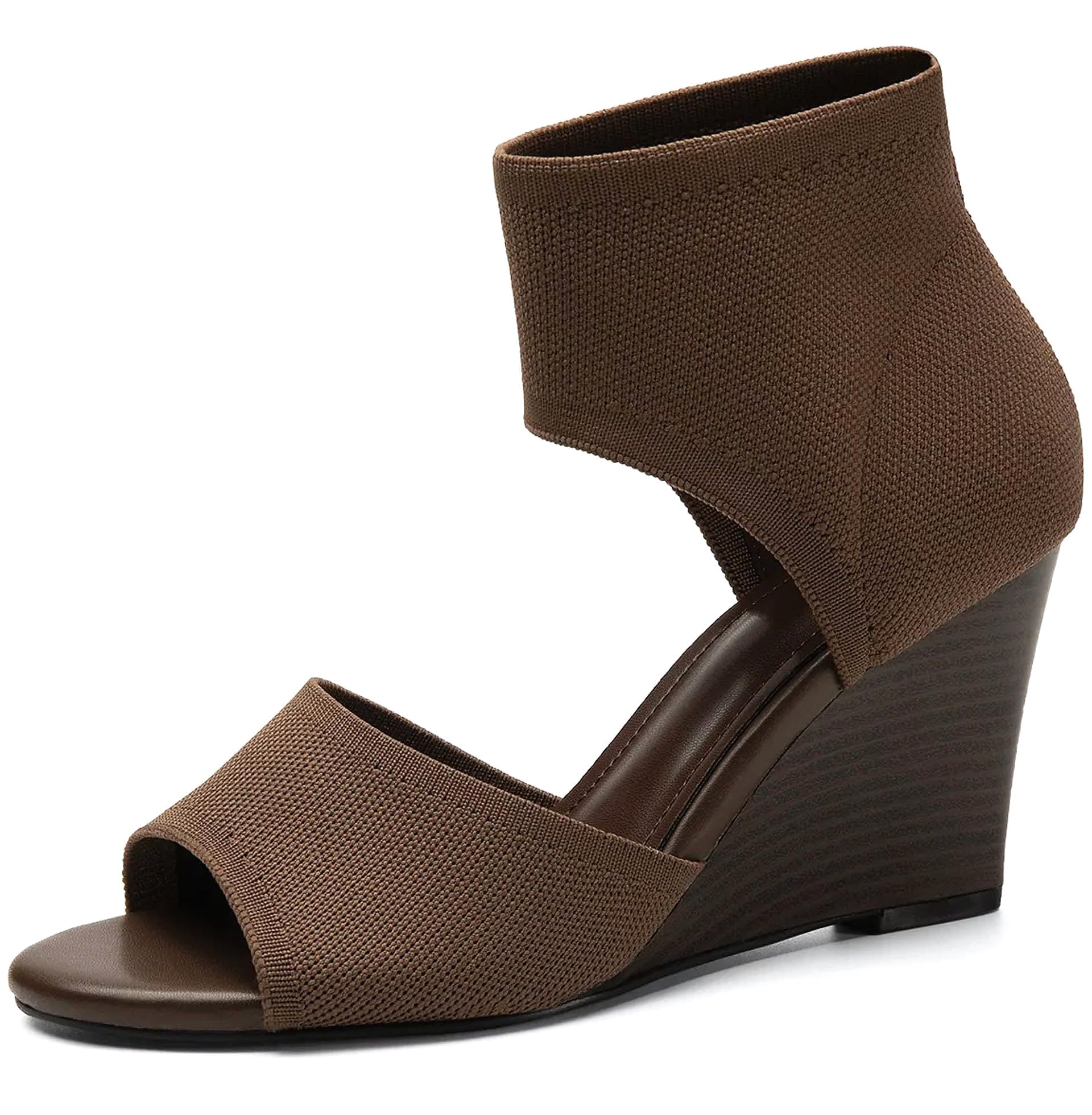 NEWBELLA Women's Knit Wedge Sandal Peep-Toe Slip-On