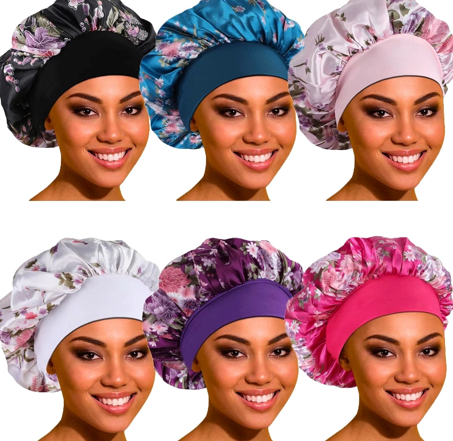 Satin Bonnet Hair Cap for Sleeping- 4 Pack Large Silk Bonnets for Women, Elastic Soft Band