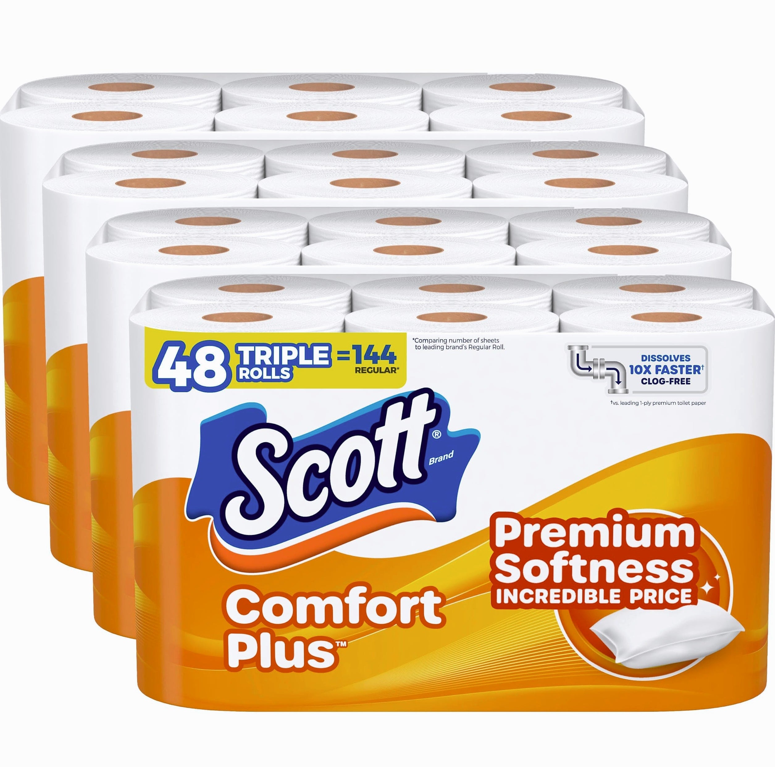 Scott ComfortPlus Toilet Paper, 12 Triple Rolls, 1-Ply Bath Tissue