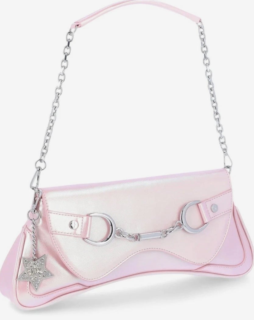 Paris Hilton Womens Rider Large Shoulder Baguette Bag Pink Purse Shiny Metallic