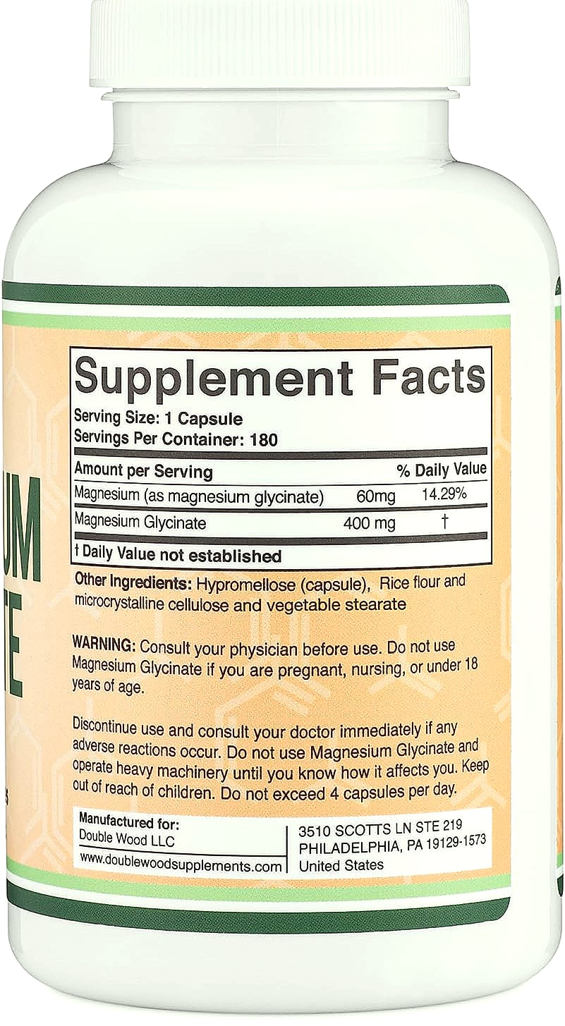 Double Wood Supplements Magnesium Glycinate 400mg, 180 Capsules