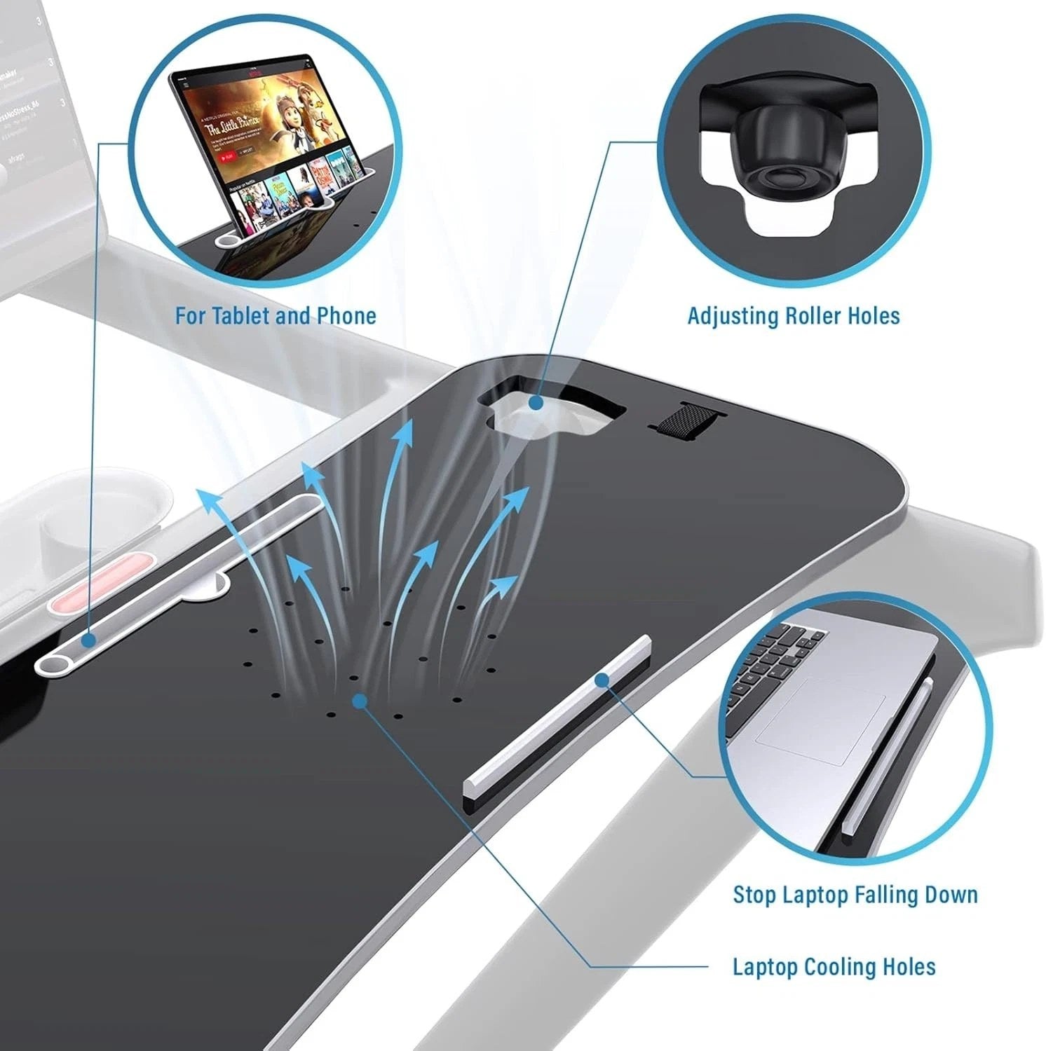 Universal Ergonomic Treadmill Desk Tray with Tablet Holder - 15" D x 35.4" W=